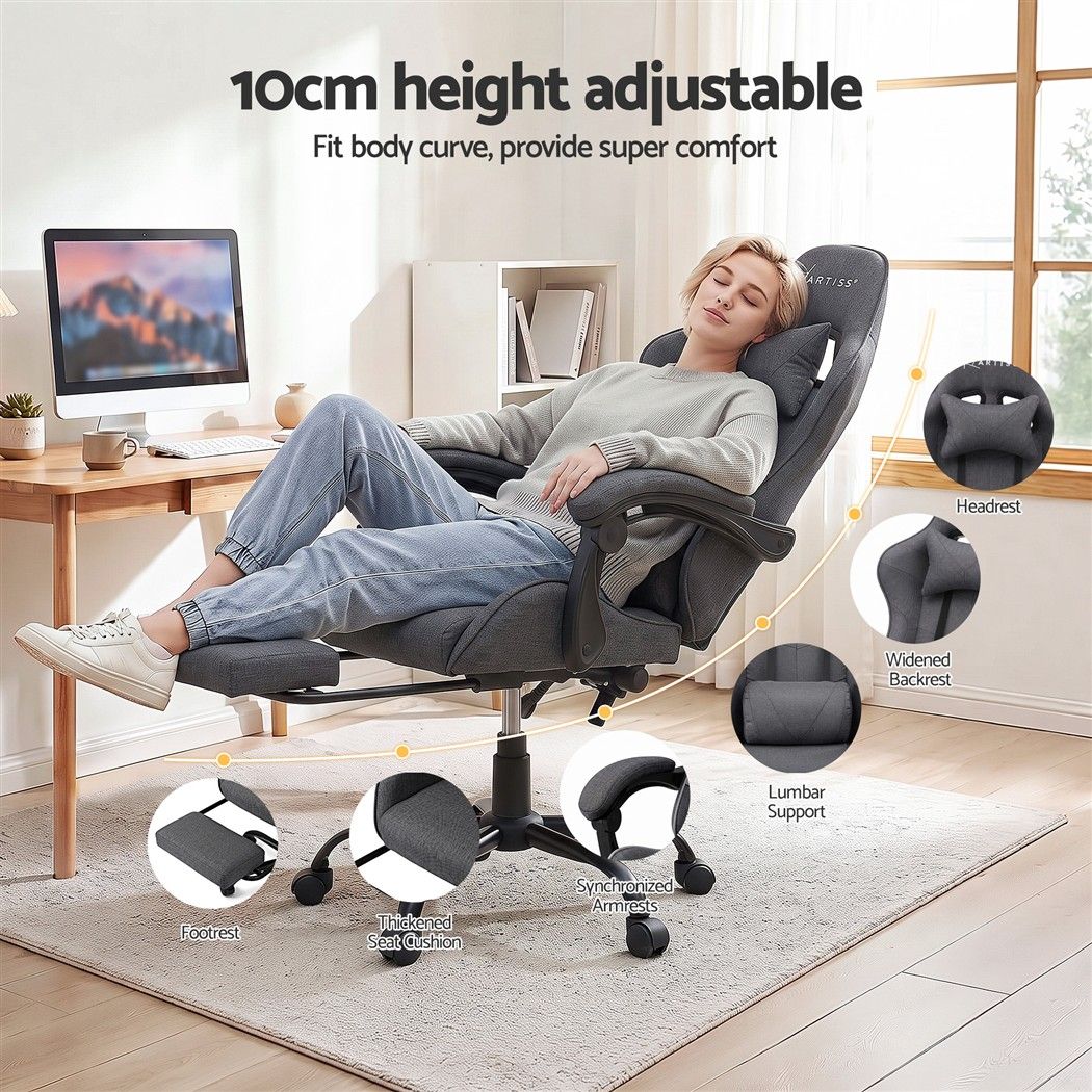 Artiss Gaming Office Chair Fabric Ergonomic 2 Point Massage Grey
