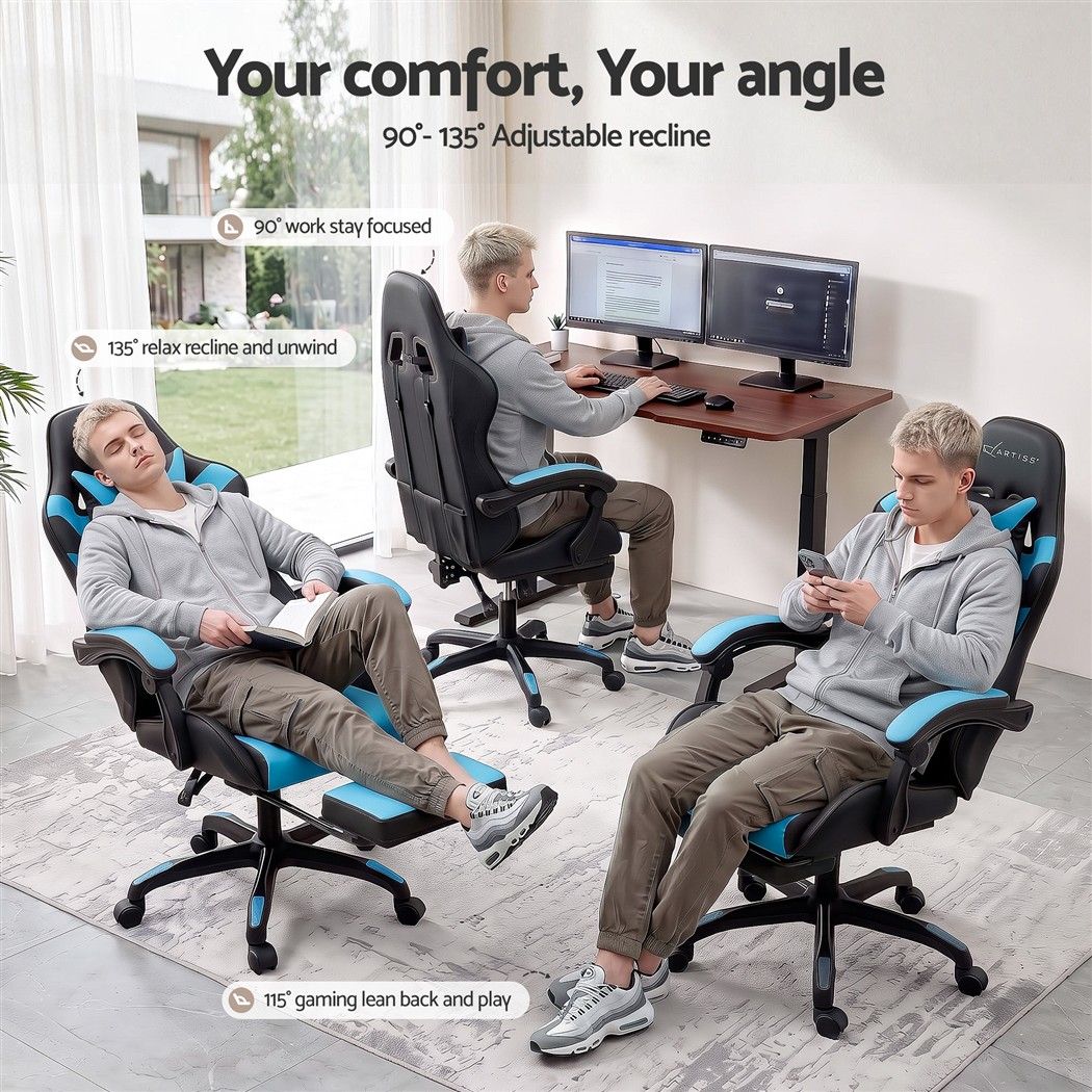 Artiss Gaming Office Chair 8 Point Massage Recline Ergonomic Blue