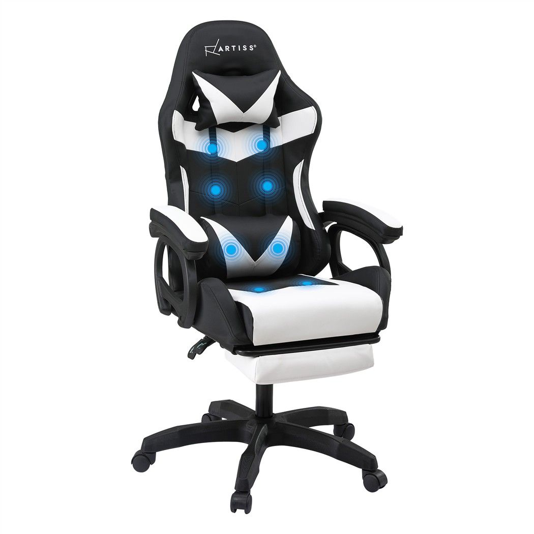 Artiss Gaming Office Chair 8 Point Massage Recline Ergonomic 135° White