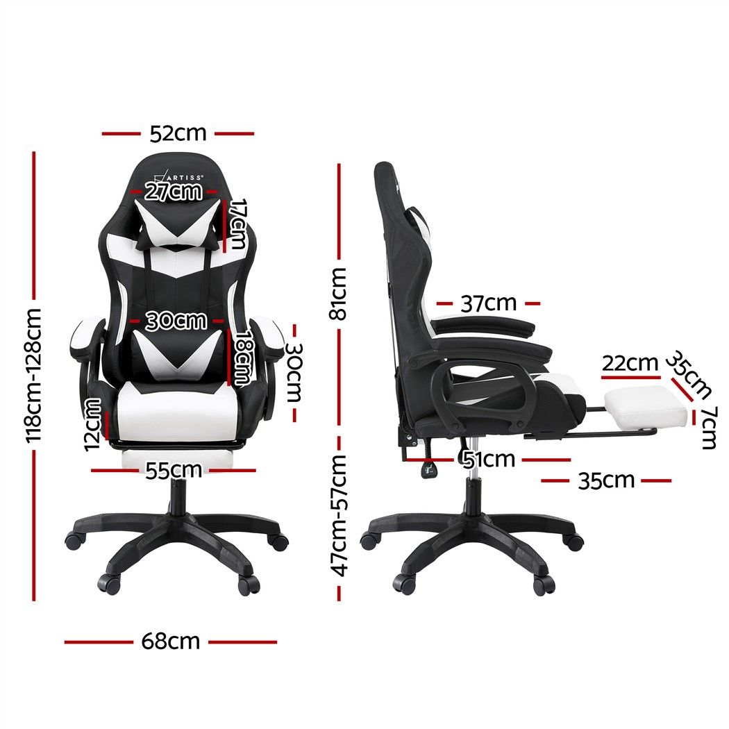 Artiss Gaming Office Chair 8 Point Massage Recline Ergonomic 135° White