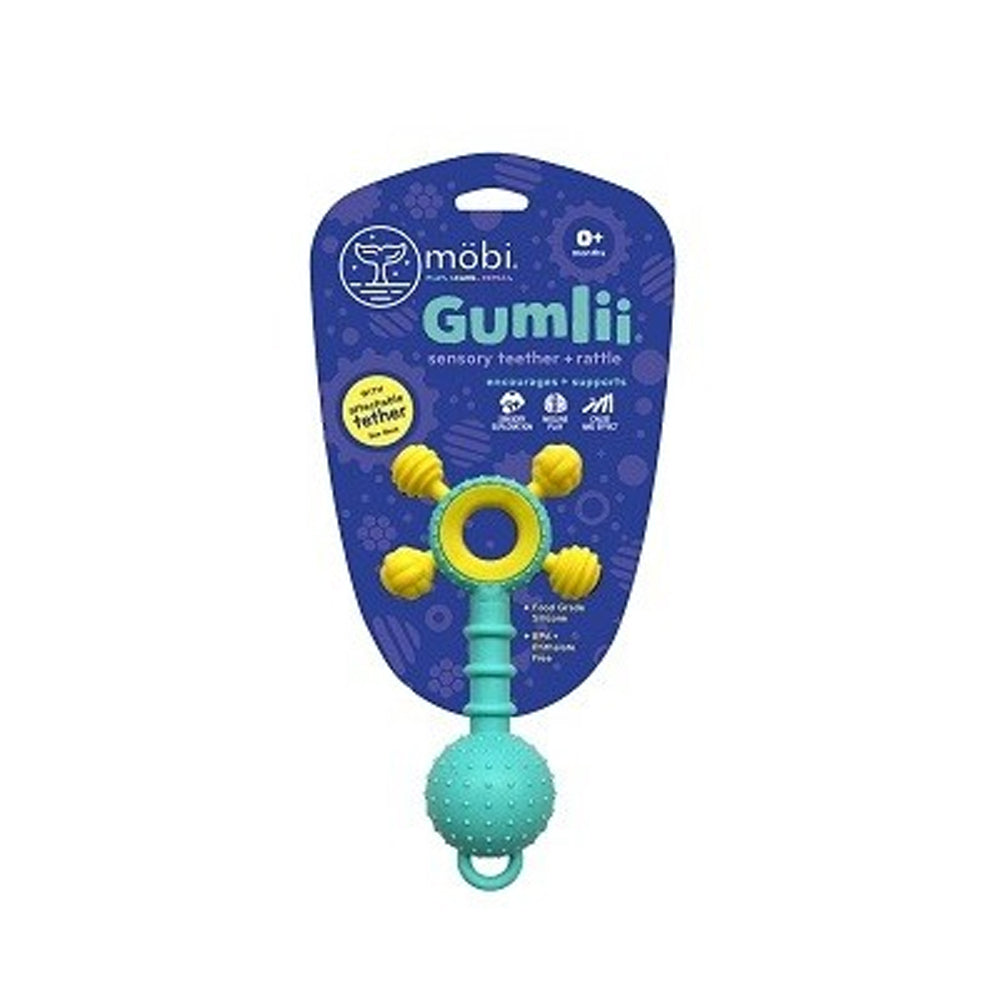 Mobi Gumlii Sensory Teether Baby Toy Food Grade Silicone Rattle Chewy Nubs