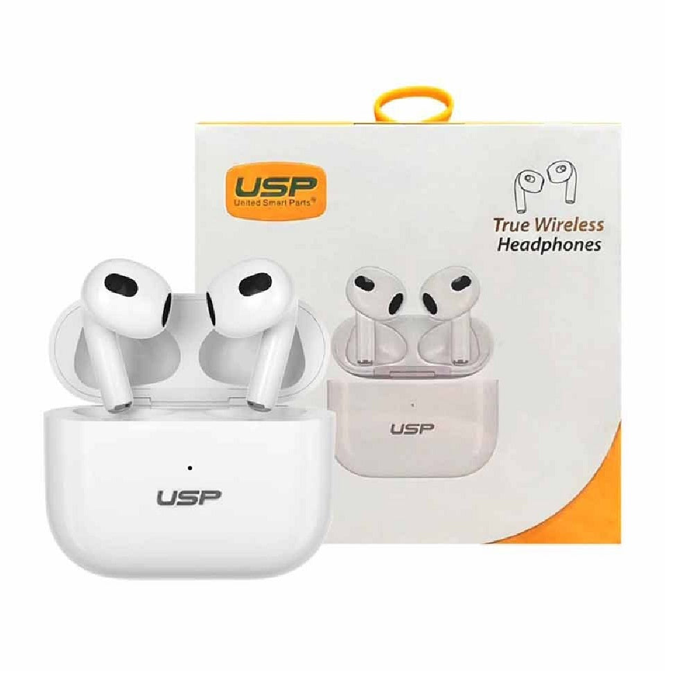 USP True Wireless Buds BT241 Bluetooth 5.0 Smart Touch Controls Noise Isolation Semi In Ear USB-C Charging Case White