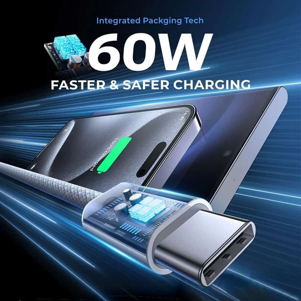 USP BoostUp 1m Braided USB-C to USB-C Cable White 3A 60W Fast Charging 480Mbps Data Transfer 40K Bends for iPhone Galaxy