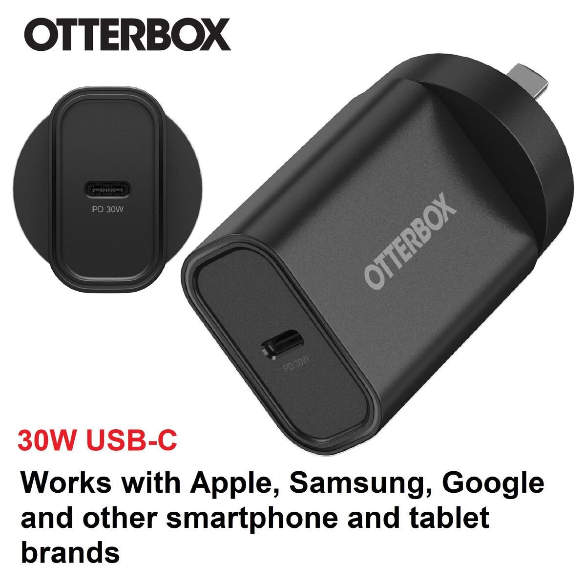OtterBox 30W USB C Type I PD Fast Wall Charger Black Compact Durable Safe Smart Charging for Apple Samsung Google
