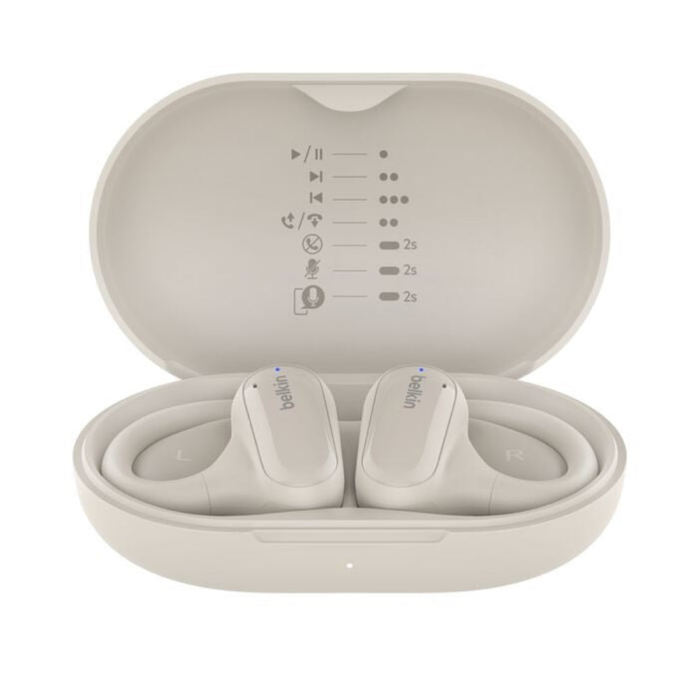 Belkin SoundForm ClearFit Open-Ear Wireless Earbuds White with Fast Charge, IPX5 and Bluetooth 5.3