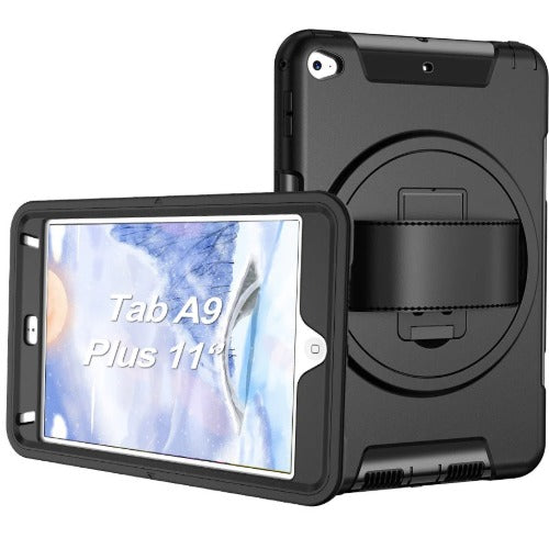 USP Rugged Samsung Galaxy Tab A11+ Tab A9+ 11 Inch Case Black Built In Kickstand Hand and Shoulder Strap DropProof
