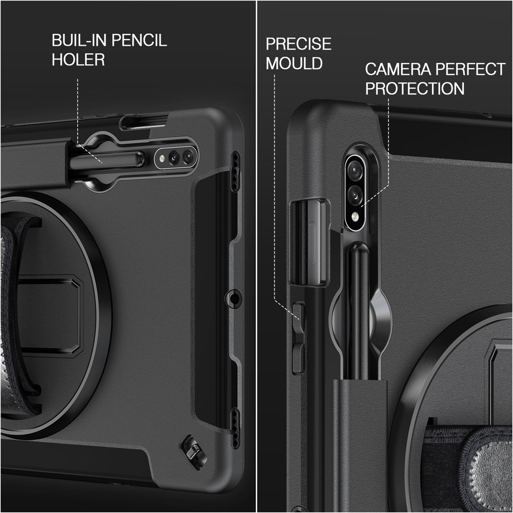 USP Rugged Case for Samsung Galaxy Tab S10 Lite S10 FE S9 S9 FE Military Grade Shock Absorbing Hand Strap Kickstand
