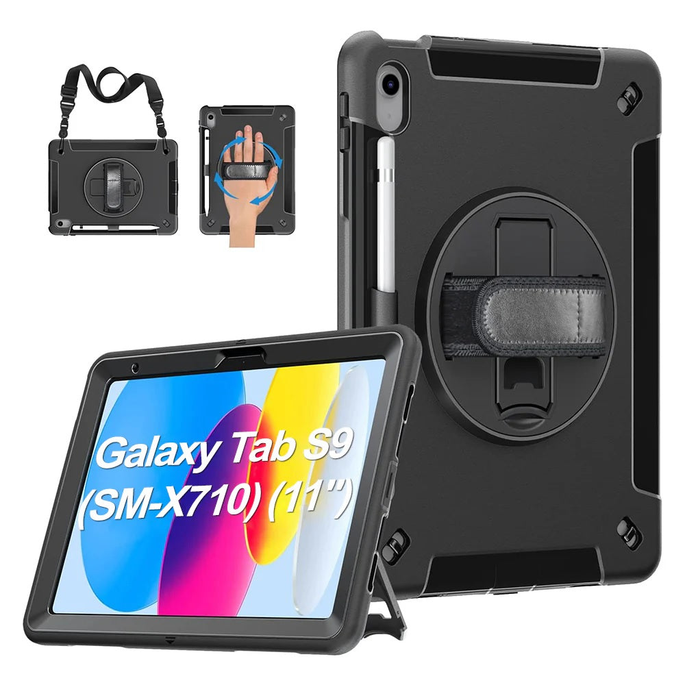 USP Rugged Case for Samsung Galaxy Tab S10 Lite S10 FE S9 S9 FE Military Grade Shock Absorbing Hand Strap Kickstand