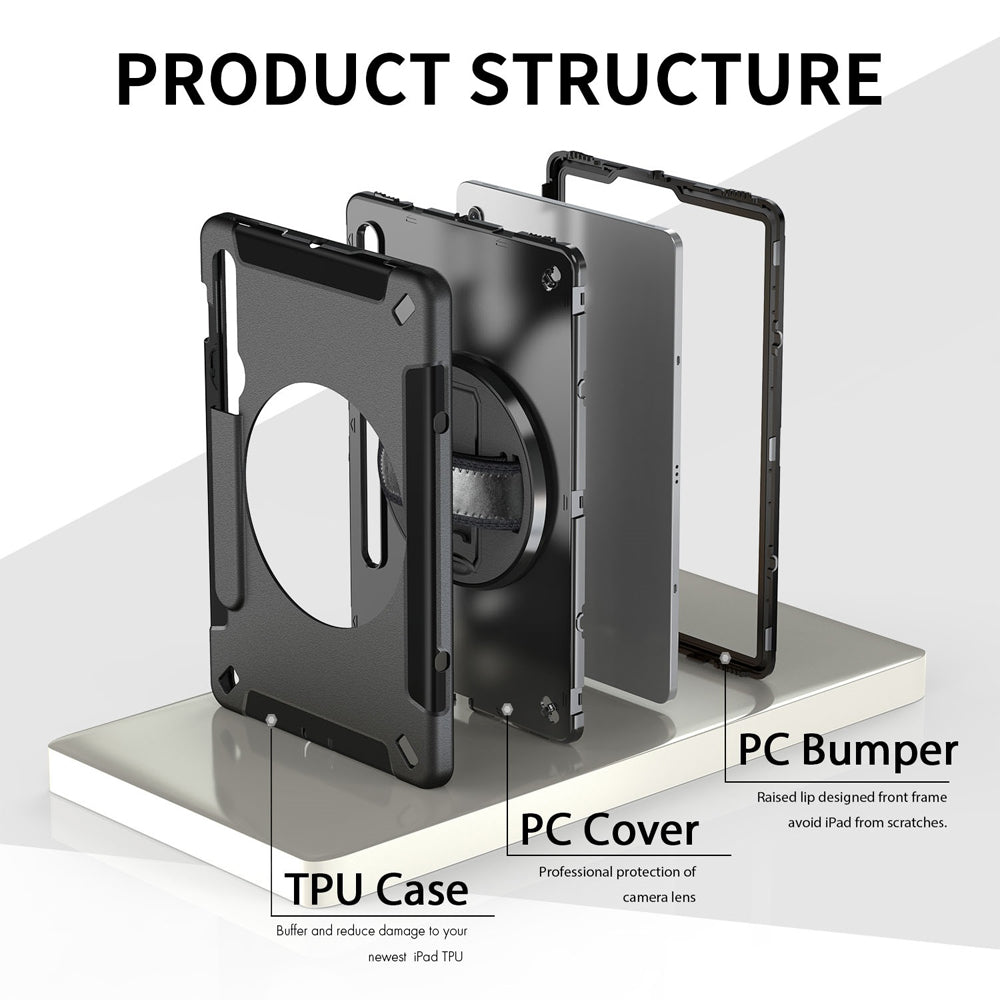 USP Rugged Case for Samsung Galaxy Tab S10 Lite S10 FE S9 S9 FE Military Grade Shock Absorbing Hand Strap Kickstand