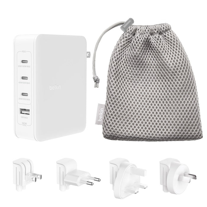 Belkin BoostCharge Pro 140W USB-C (PD 3.1) 4-Port GaN Wall Charger - White