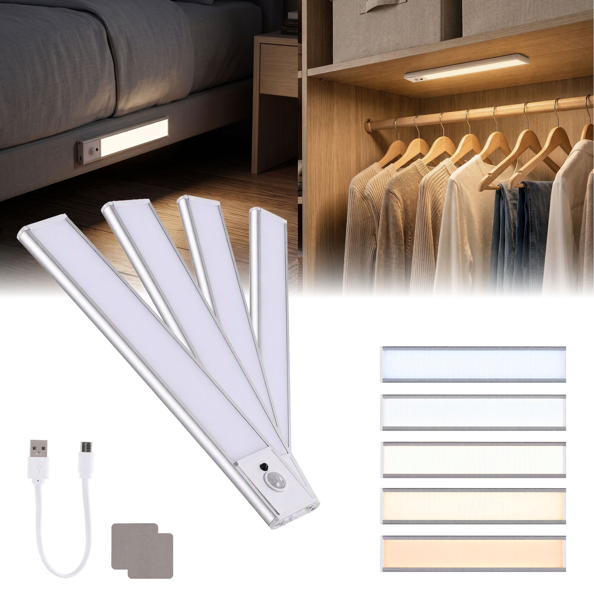 Artiss 4-Pack 25cm Motion Sensor Under Cabinet Lights with 5 Colours Dimmable