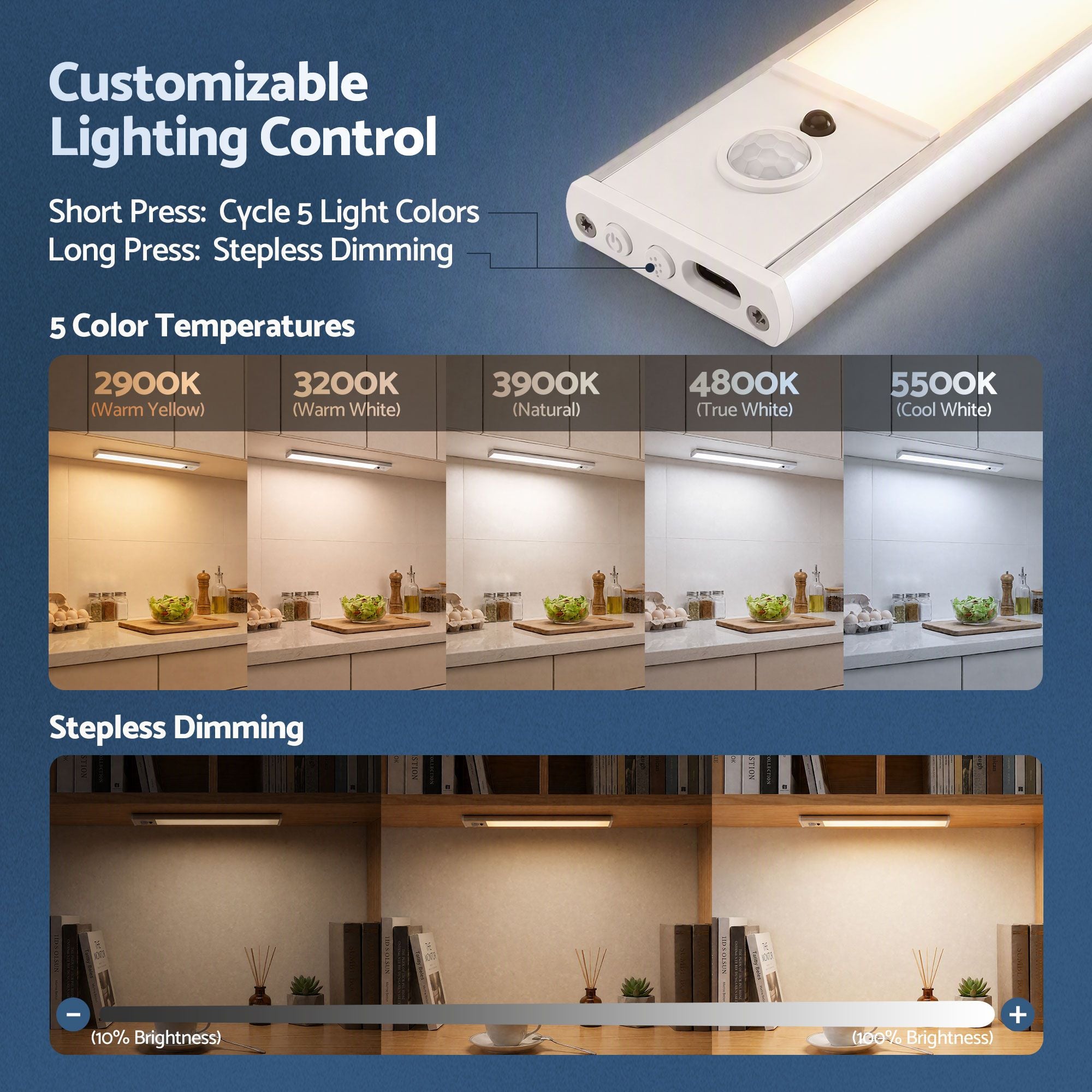 Artiss 4-Pack 25cm Motion Sensor Under Cabinet Lights with 5 Colours Dimmable