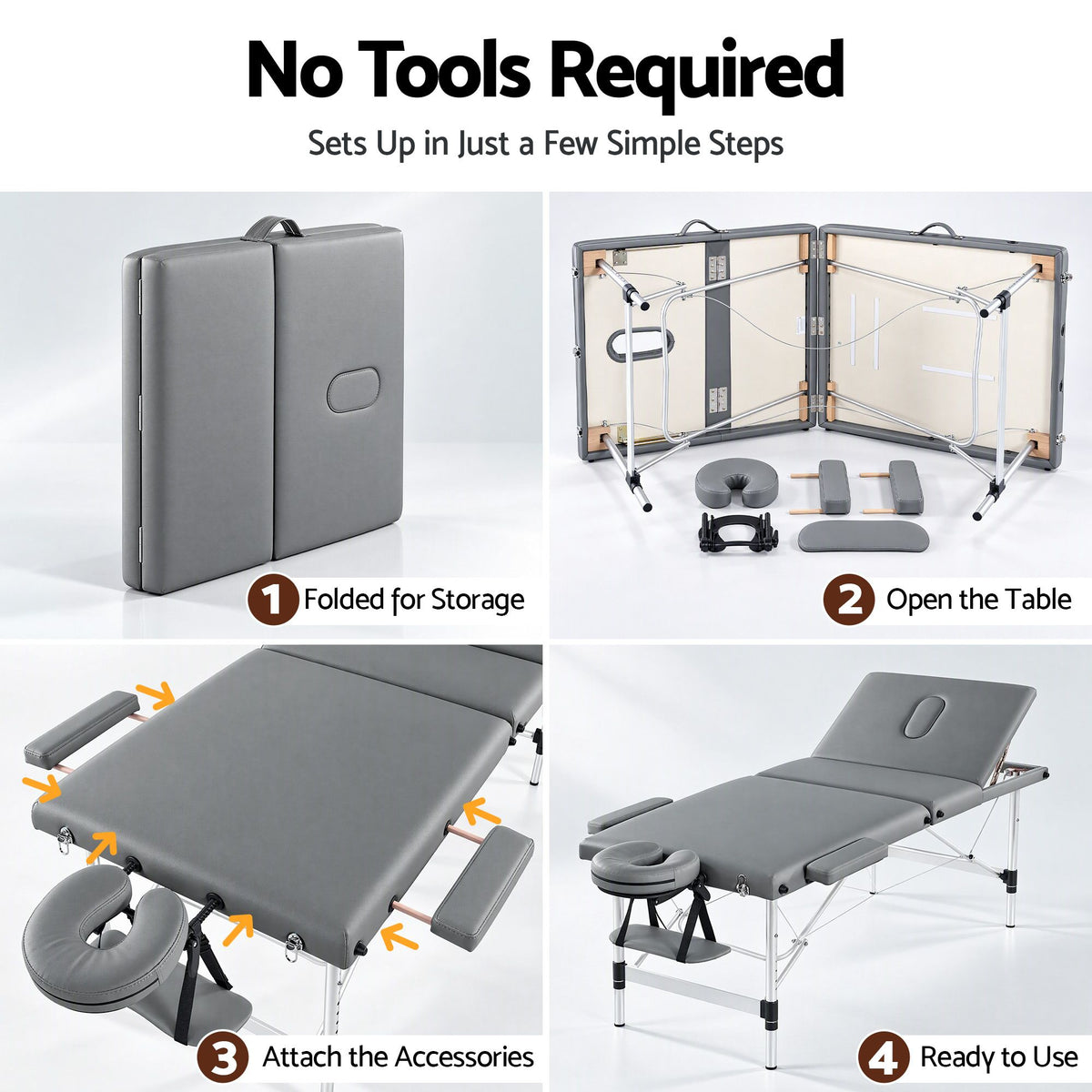 Zenses 3-Fold Portable Massage Table 80cm Adjustable Backrest & Height, Aluminium Beauty Bed Grey