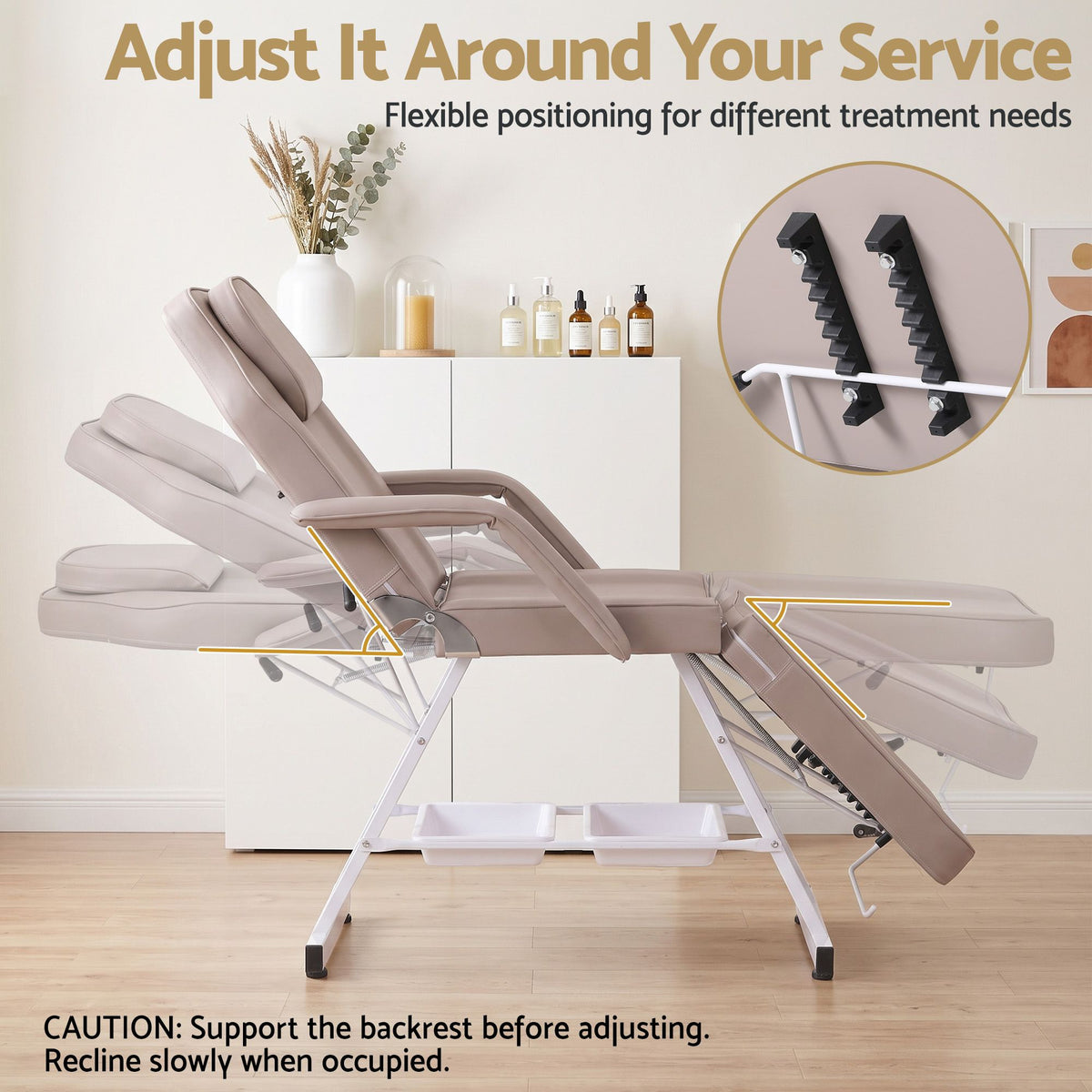 Zenses Beauty Bed with Stool, Beige, Adjustable Facial Massage Table, Tattoo Chair, Salon Services