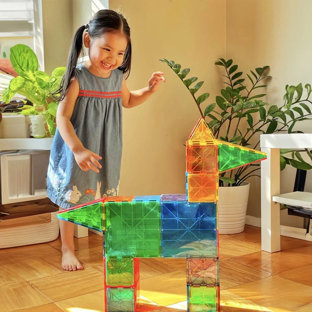 MAGNA-TILES Classic 100 Piece Magnetic Building Tiles STEAM Toy Multicolour