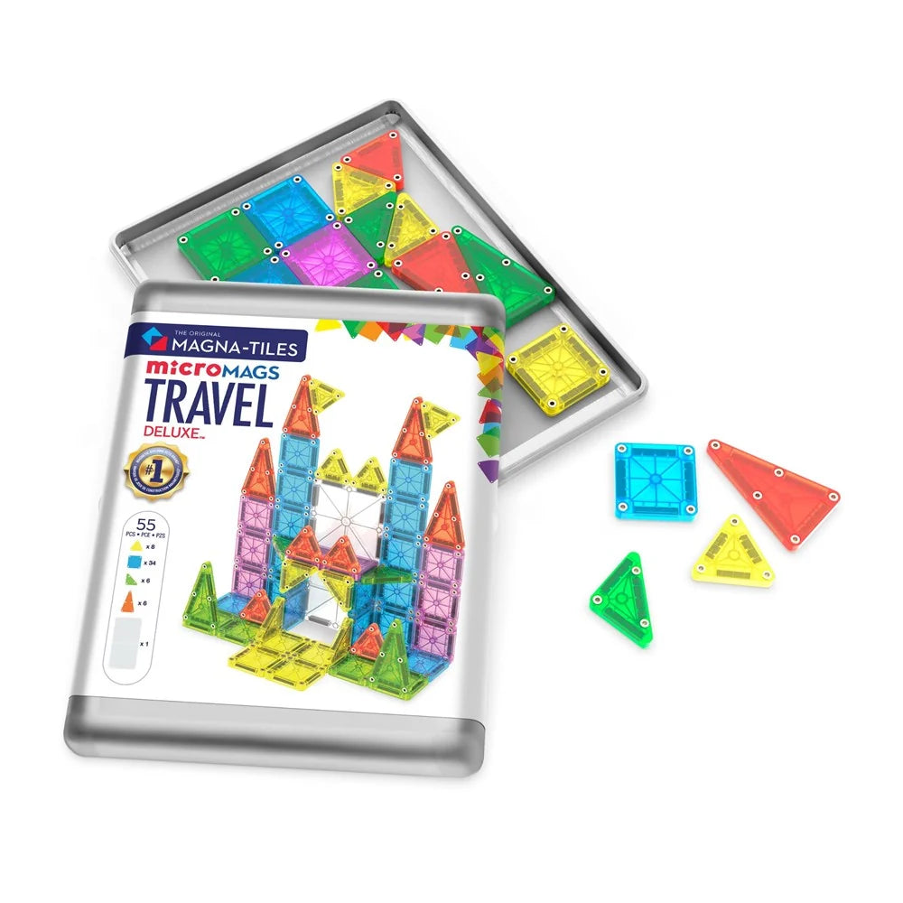 Magna-Tiles microMAGS Travel Set Deluxe 55pc Magnetic Building Toy Multicolour