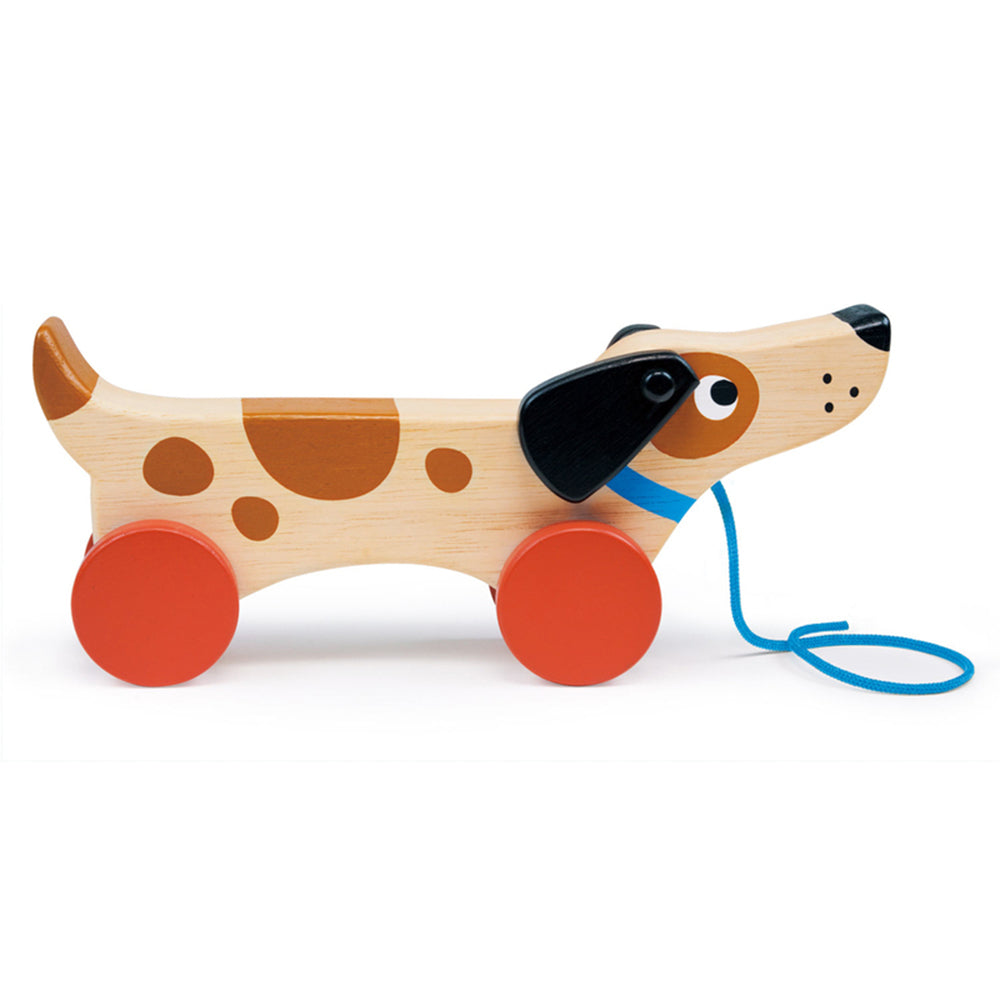 Mentari Puppy On Wheels Pull Along Wooden Toddler Walking Toy Red for 18 Months+