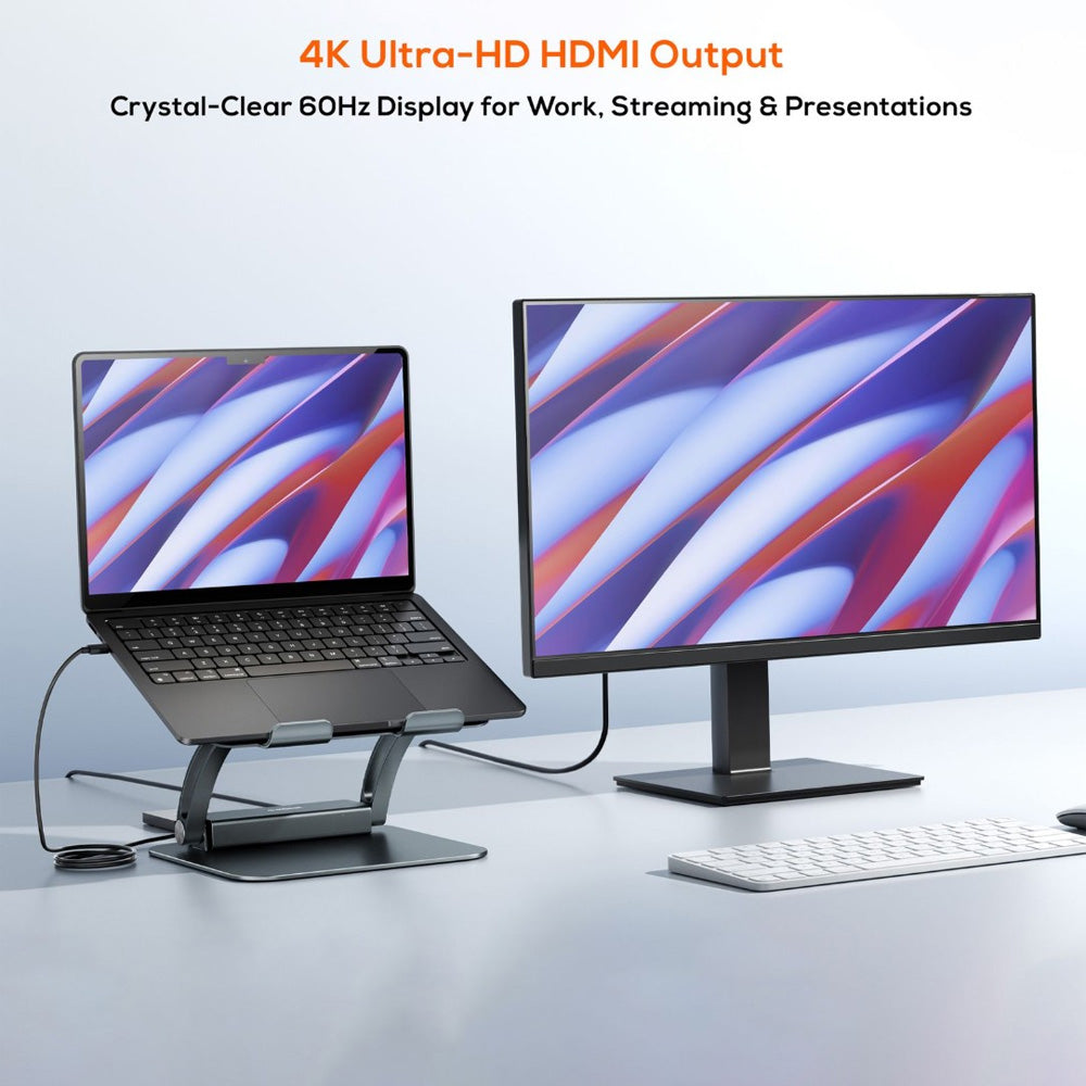 mbeat Stage P6 Laptop Stand with USB-C Dock 4K 60Hz HDMI 100W PD Pass Through 3 USB-A 1 USB-C Detachable Aluminium