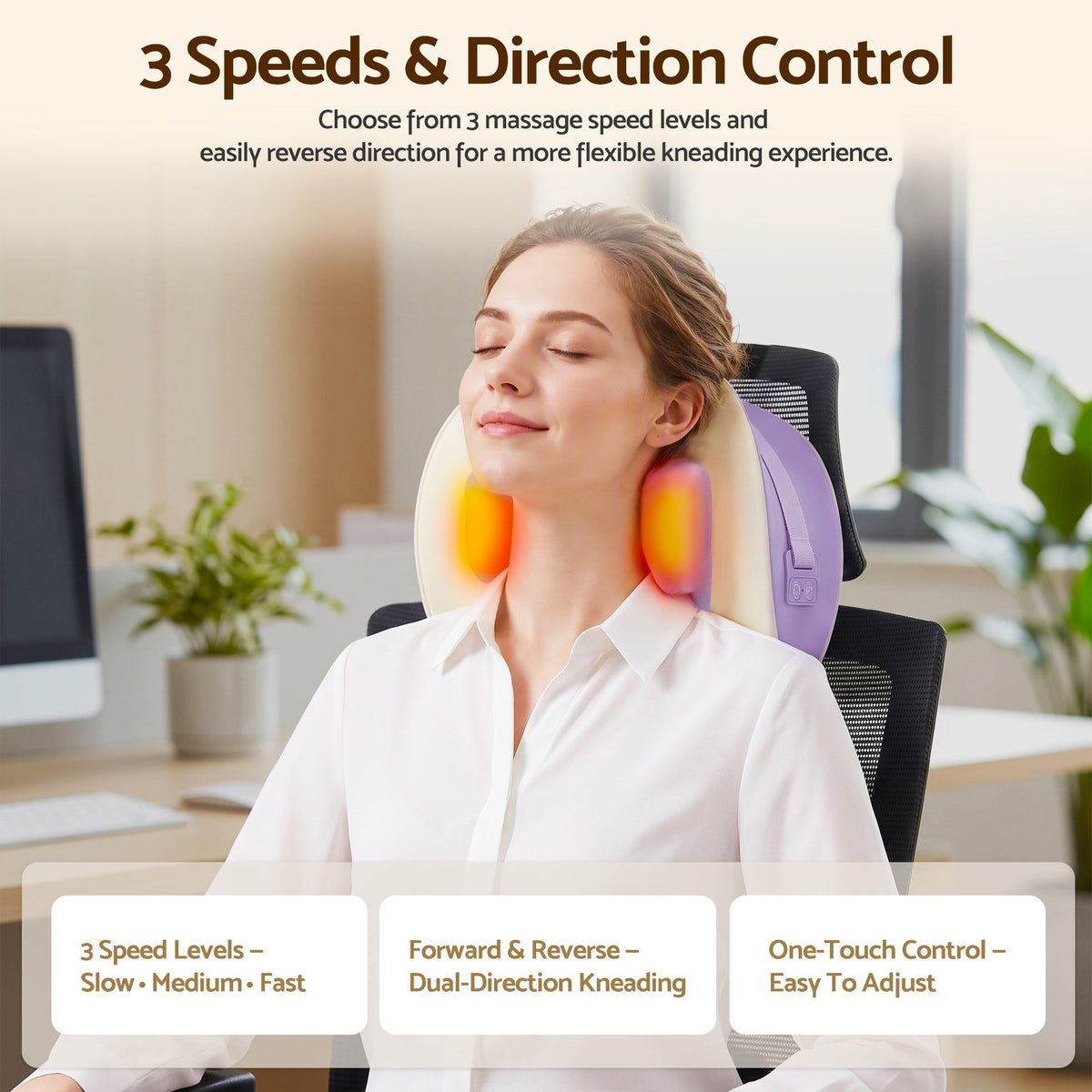 Livemor Neck Shoulder Massage Pillow Heat Cordless 4D Kneading Massager Purple