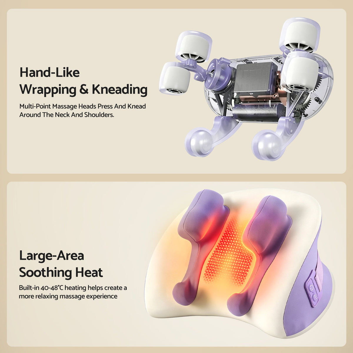 Livemor Neck Shoulder Massage Pillow Heat Cordless 4D Kneading Massager Purple