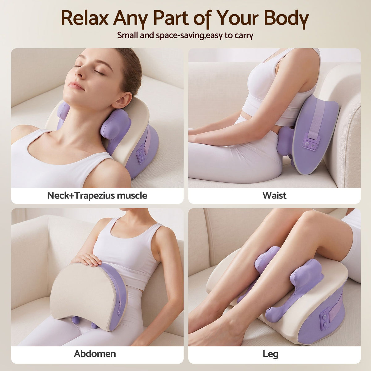 Livemor Neck Shoulder Massage Pillow Heat Cordless 4D Kneading Massager Purple