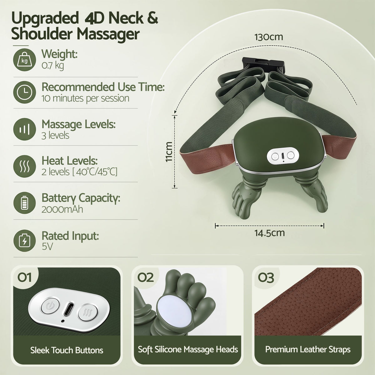 Livemor Electric Neck Massager with Heat Shoulder Back 4D Shiatsu Cordless