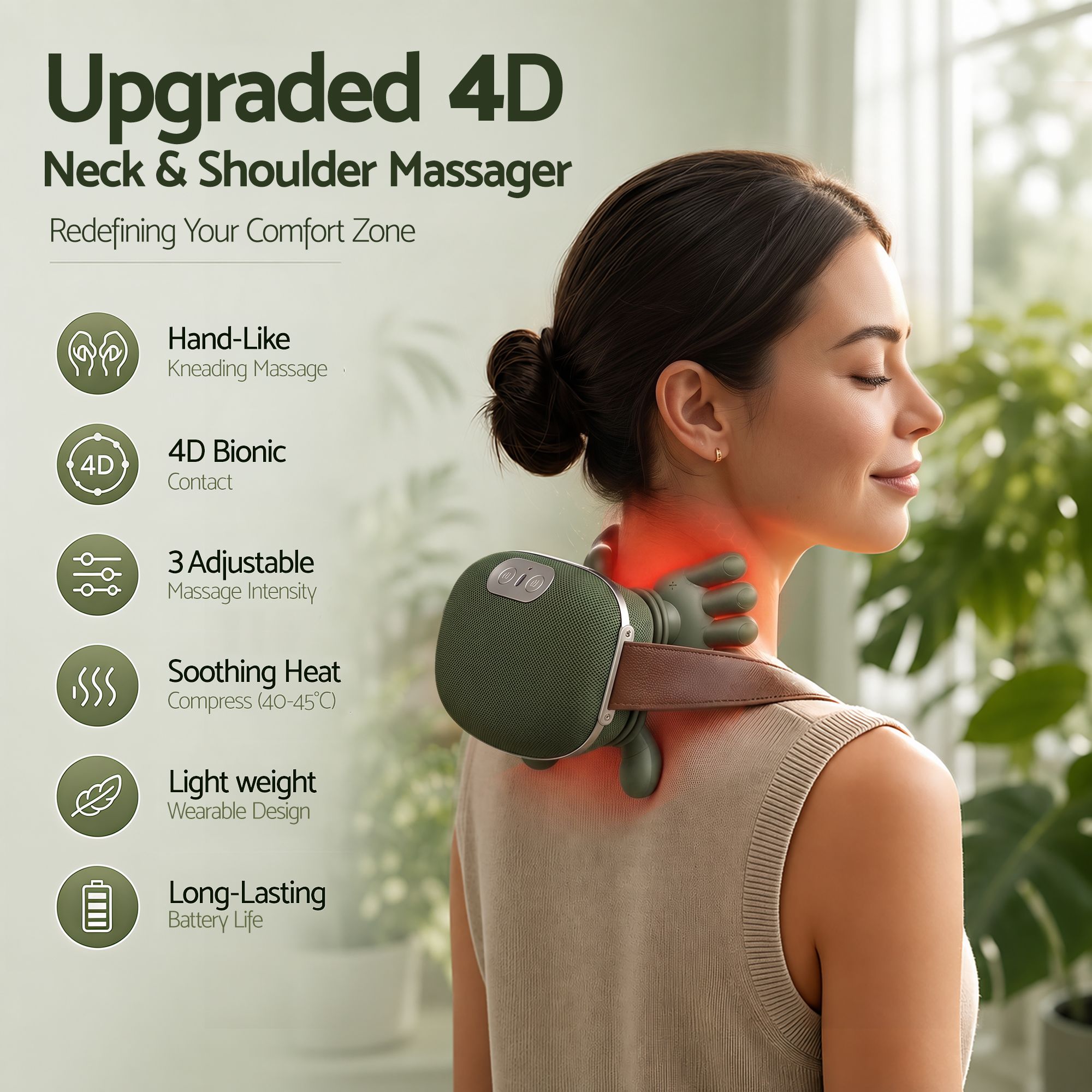 Livemor Electric Neck Massager with Heat Shoulder Back 4D Shiatsu Cordless