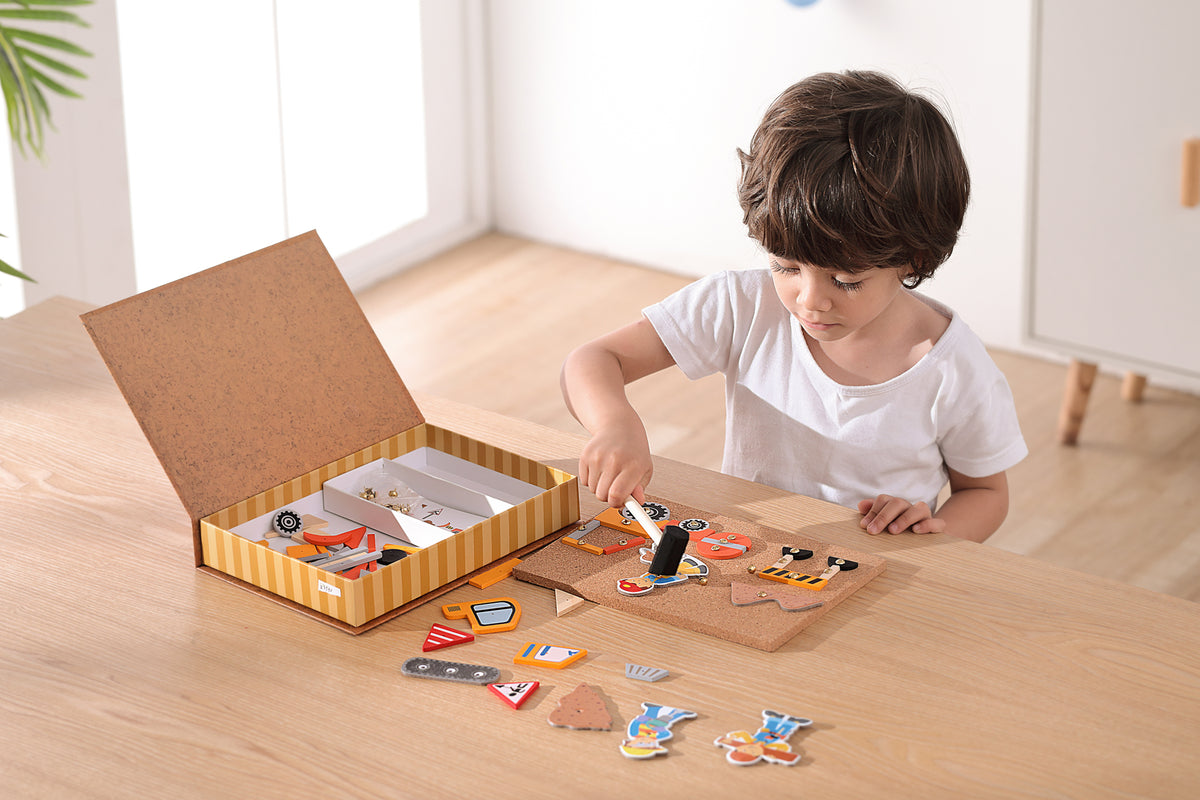 Kaper Kidz Wooden Construction Truck Tap A Shape in Bookcase