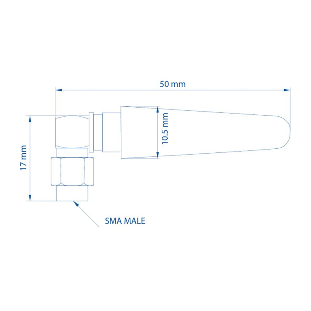 Teltonika Angled Compact Mobile Antenna SMA Male Right Angle Connector 700-2700 MHz 5 dBi Linear Polarization 50 Ω