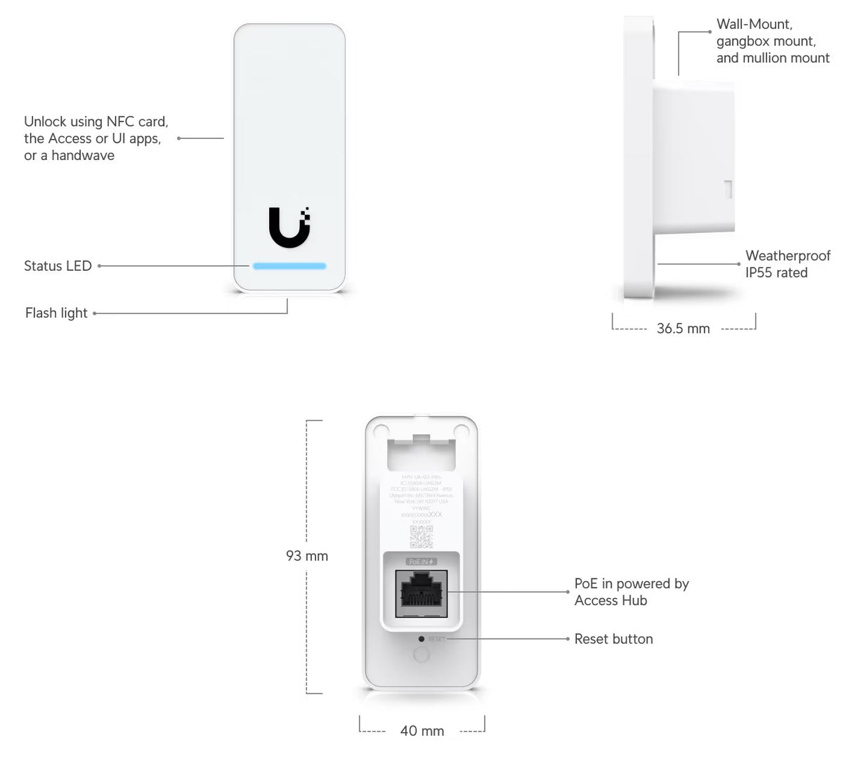 Ubiquiti UniFi Access Reader G2 with Entry Exit Messages Weather Resistance and Handwave Unlock