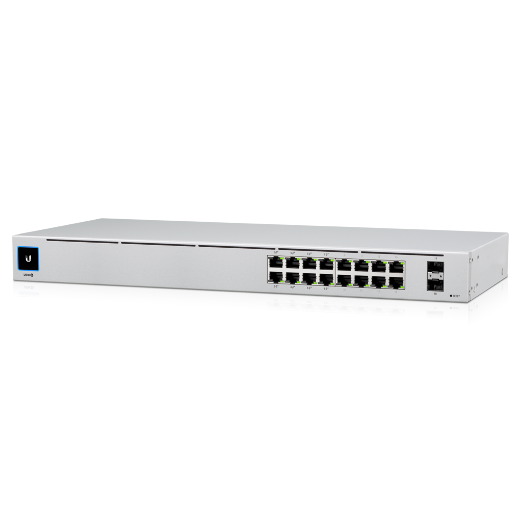 Ubiquiti UniFi 16 Port Managed Gigabit Switch with 8 PoE+ Ports 2 SFP Ports Fanless Design and Touch Display