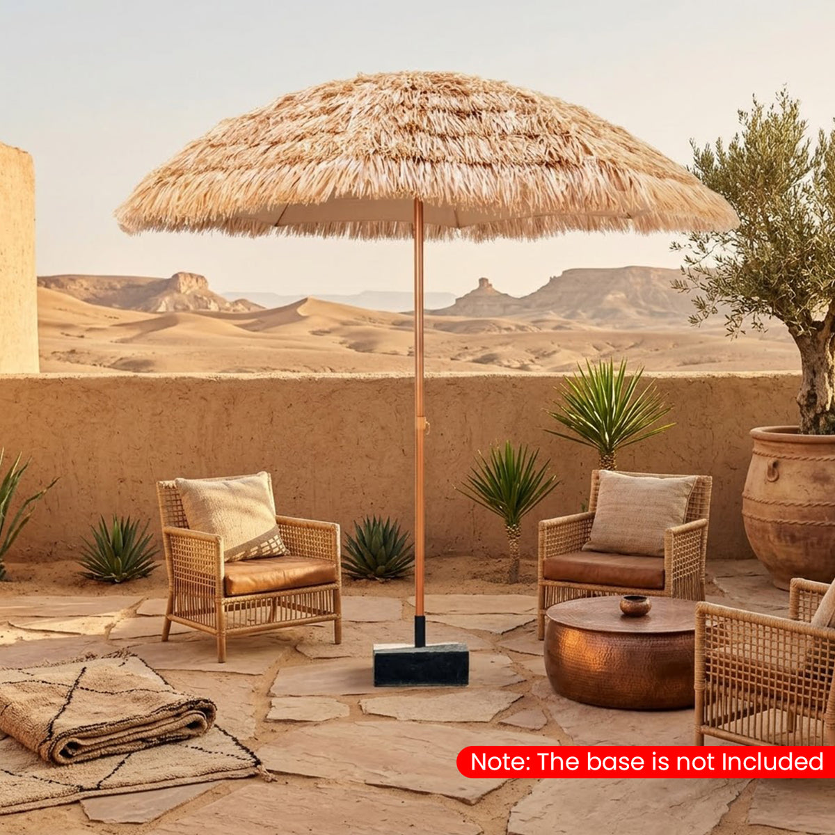 8FT Thatched Tiki Umbrella 8 Rib Straw Top Outdoor Patio Beach Umbrella