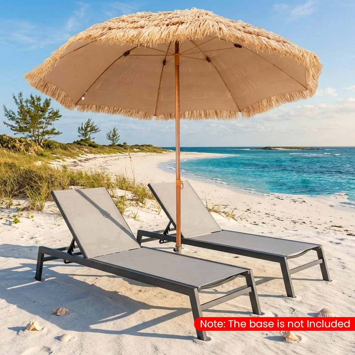 8FT Thatched Tiki Umbrella 8 Rib Straw Top Outdoor Patio Beach Umbrella