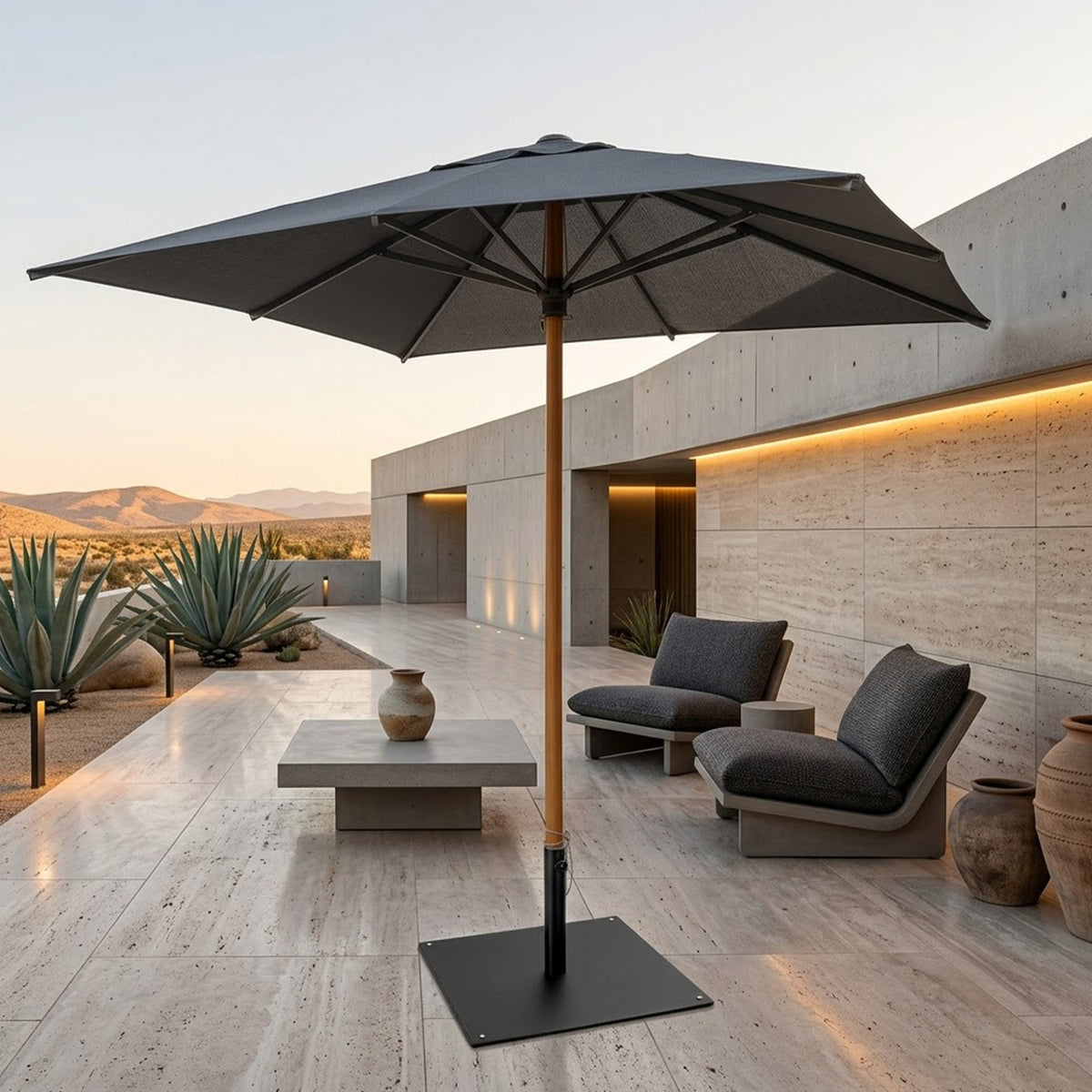 Square Outdoor Umbrella Base Stand Steel with 4 Adjustable Footpads Black