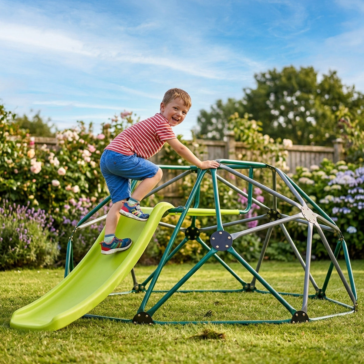 Climbing Dome and Play Set with Slide and Fabric Cushion Kids Toy Outdoor