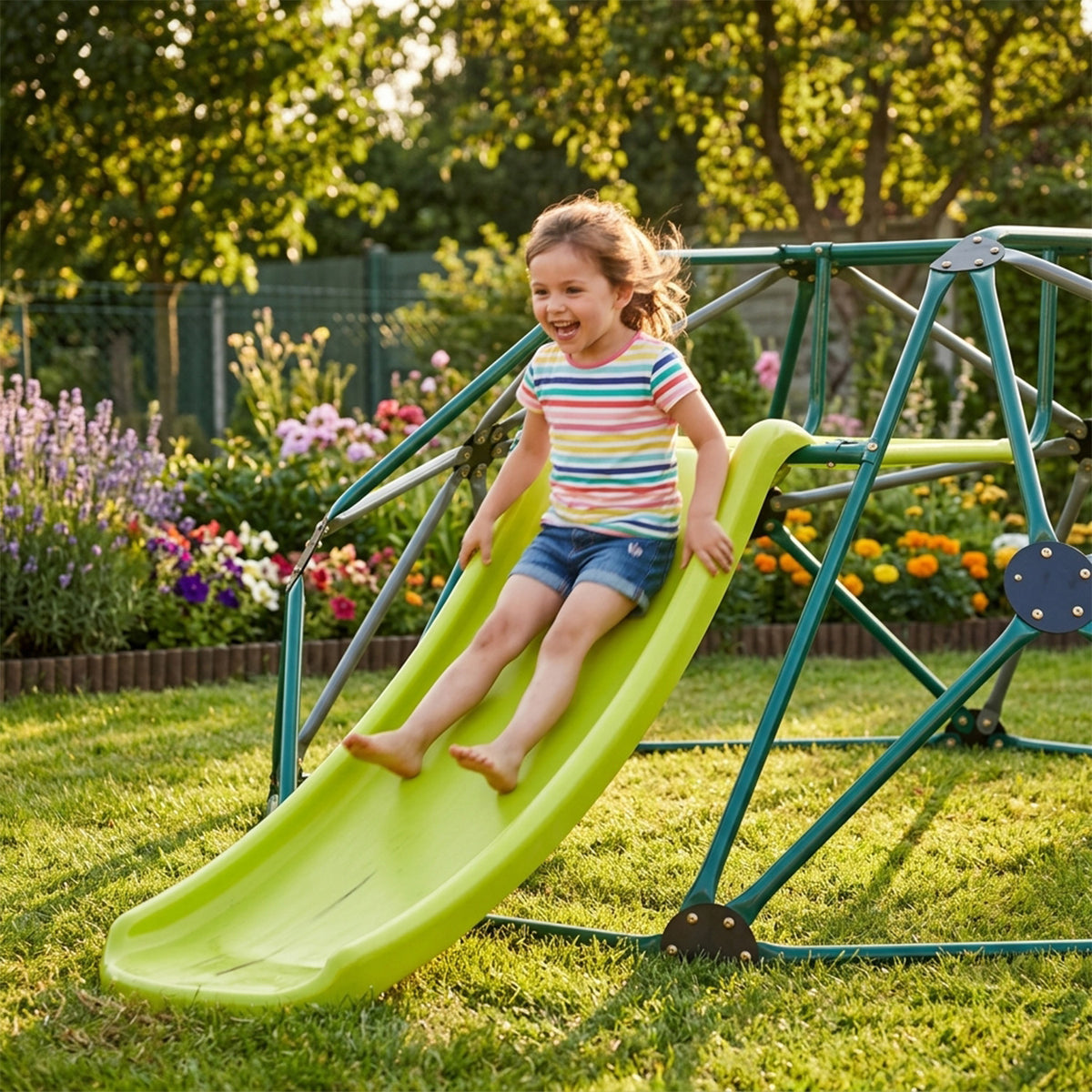 Climbing Dome and Play Set with Slide and Fabric Cushion Kids Toy Outdoor