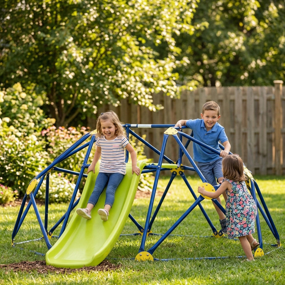 Climbing Dome and Play Set with Slide and Fabric Cushion Kids Toy Outdoor