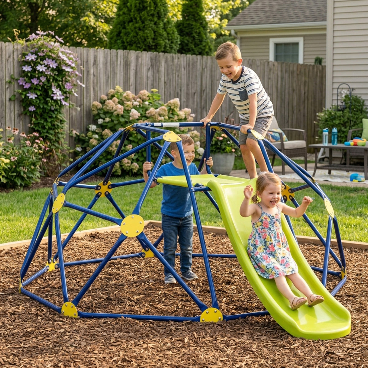 Climbing Dome and Play Set with Slide and Fabric Cushion Kids Toy Outdoor