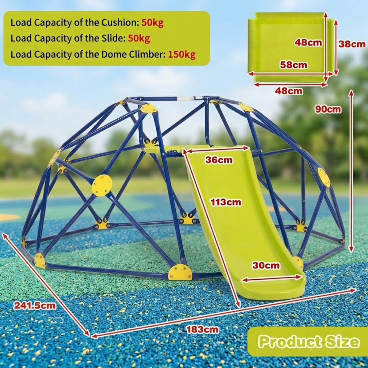 Climbing Dome and Play Set with Slide and Fabric Cushion Kids Toy Outdoor