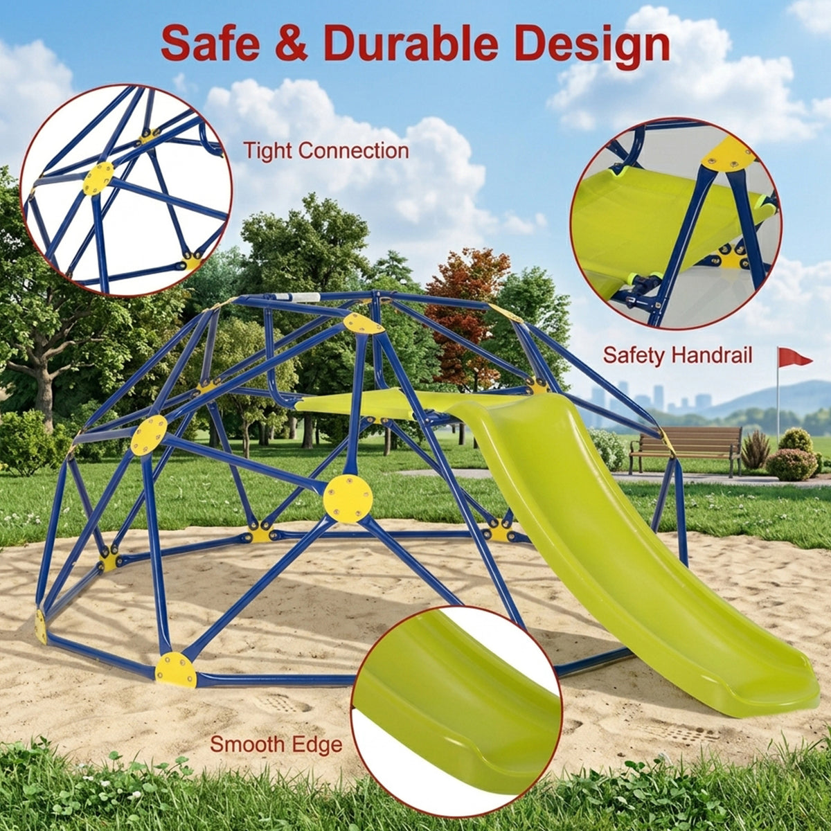 Climbing Dome and Play Set with Slide and Fabric Cushion Kids Toy Outdoor