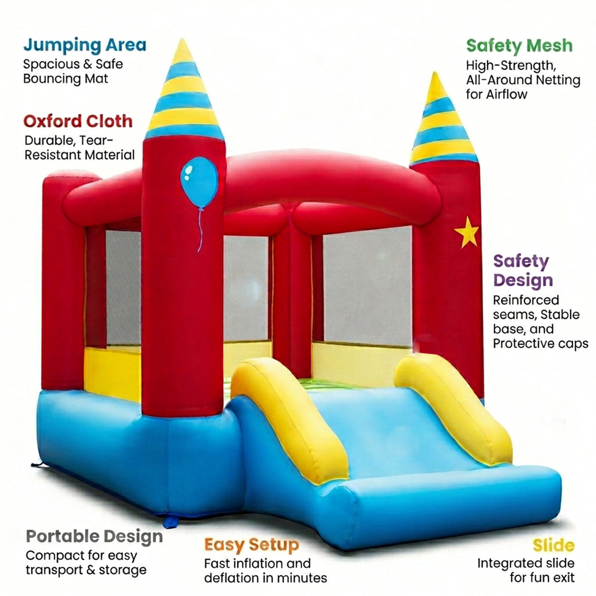 2 in 1 Inflatable Bounce House with Slide and Carrying Bag Blower Not Included
