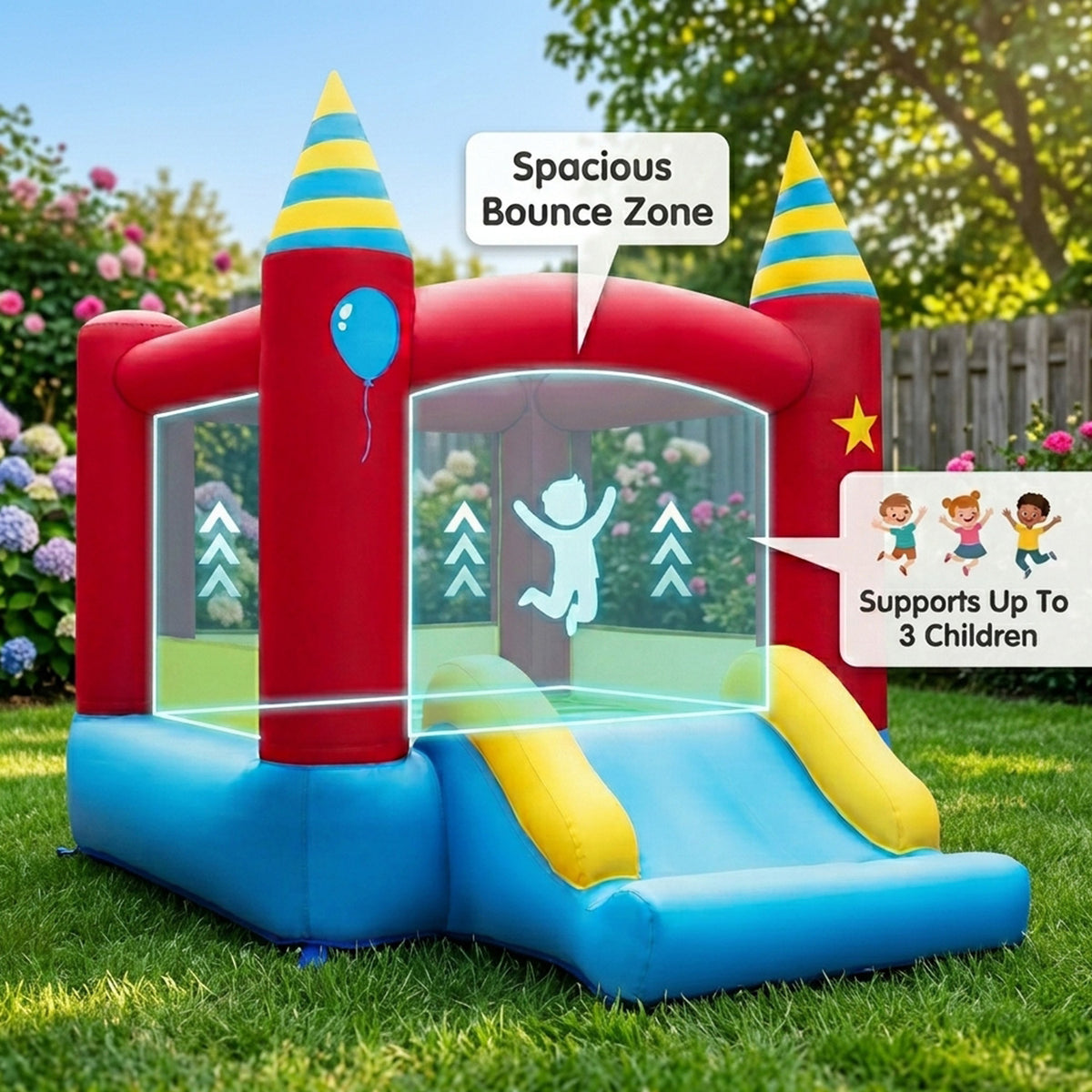 2 in 1 Inflatable Bounce House with Slide and Carrying Bag Blower Not Included