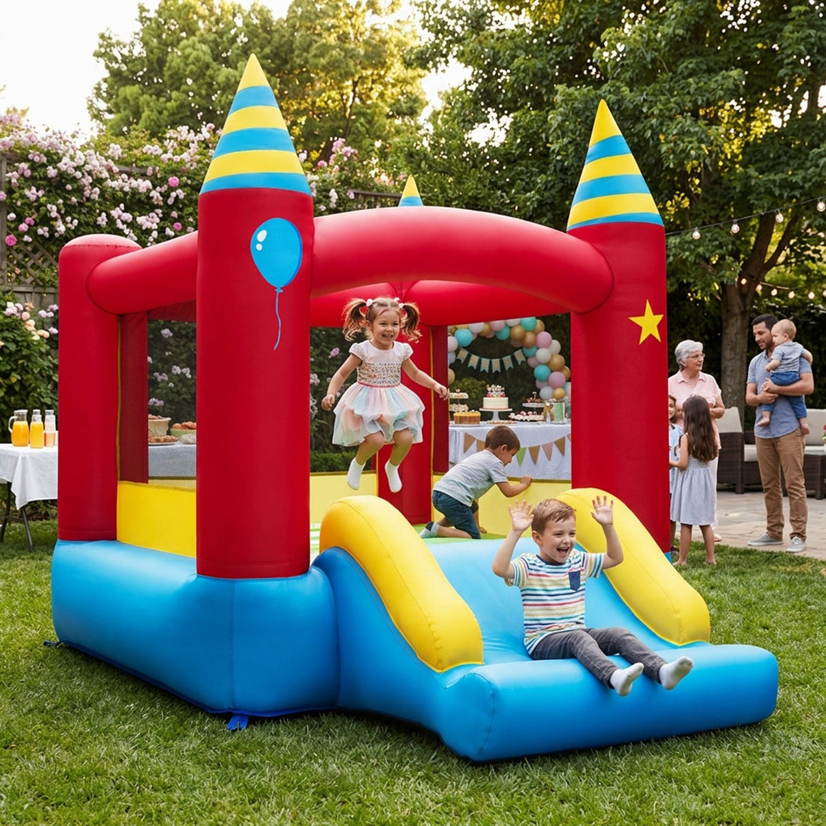 2 in 1 Inflatable Bounce House with Slide and Carrying Bag Blower Not Included