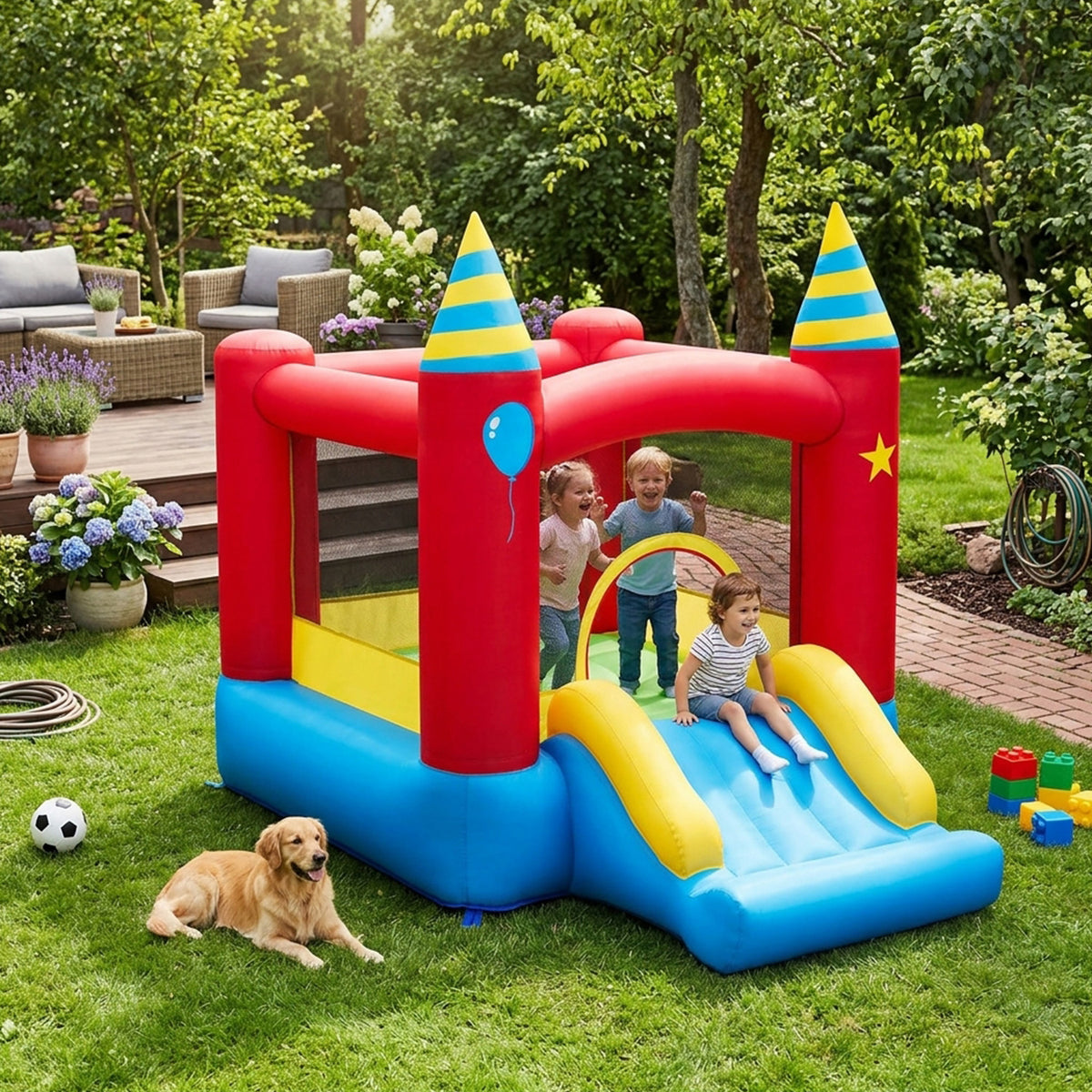 2 in 1 Inflatable Bounce House with Slide and Carrying Bag Blower Not Included