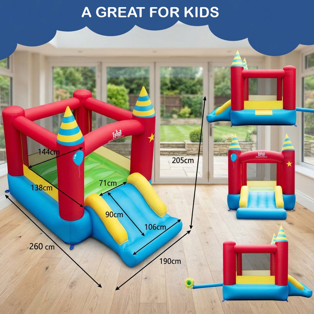 2 in 1 Inflatable Bounce House with Slide and Carrying Bag Blower Not Included