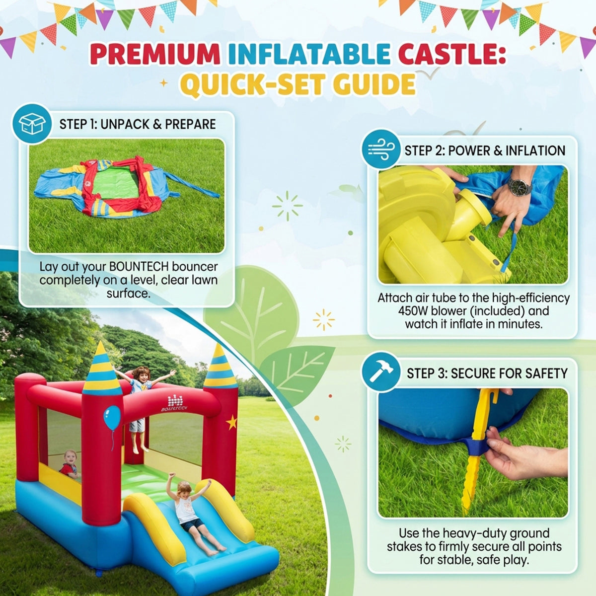 2 in 1 Inflatable Bounce House with Slide and Carrying Bag Blower Not Included
