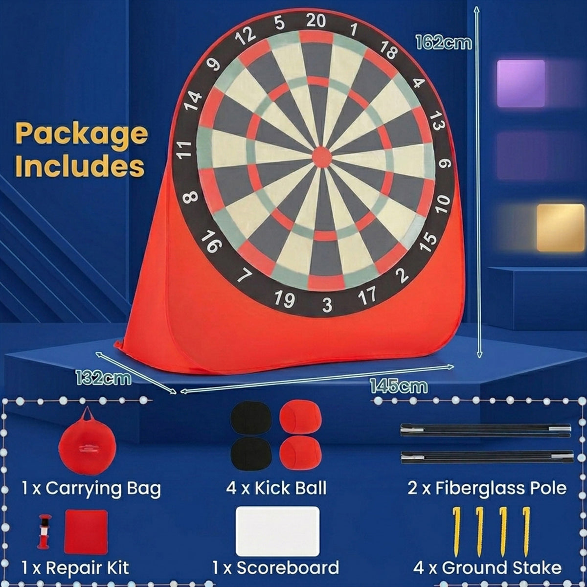 Foldable Portable Large Dart Board for Kids Outdoor Indoor Game Red