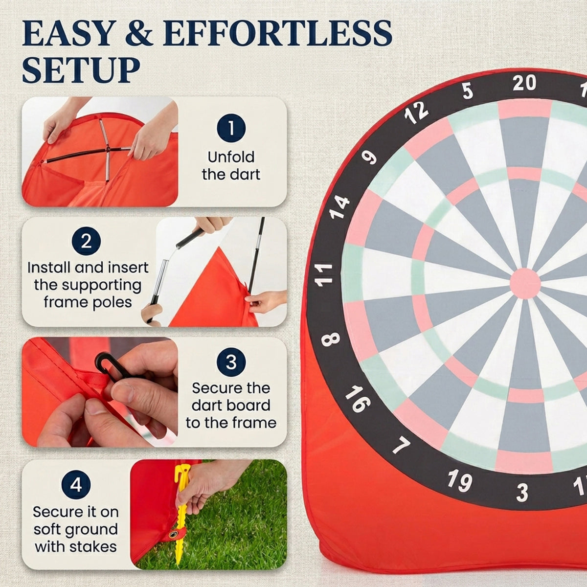 Foldable Portable Large Dart Board for Kids Outdoor Indoor Game Red