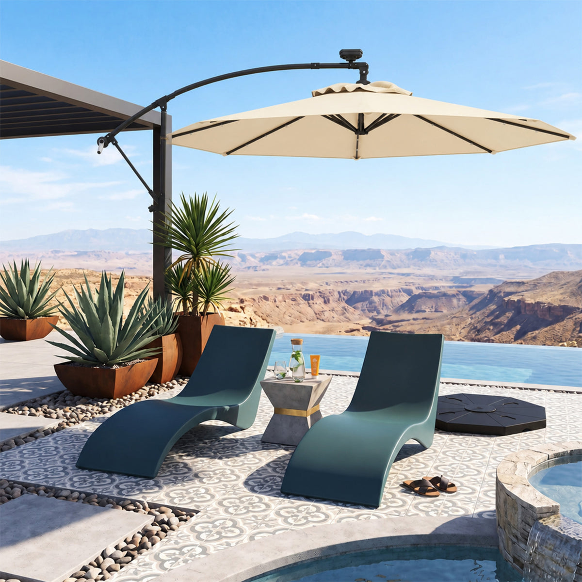 3M Solar LED Cantilever Umbrella Offset Patio Umbrella Tilt 360 Rotation