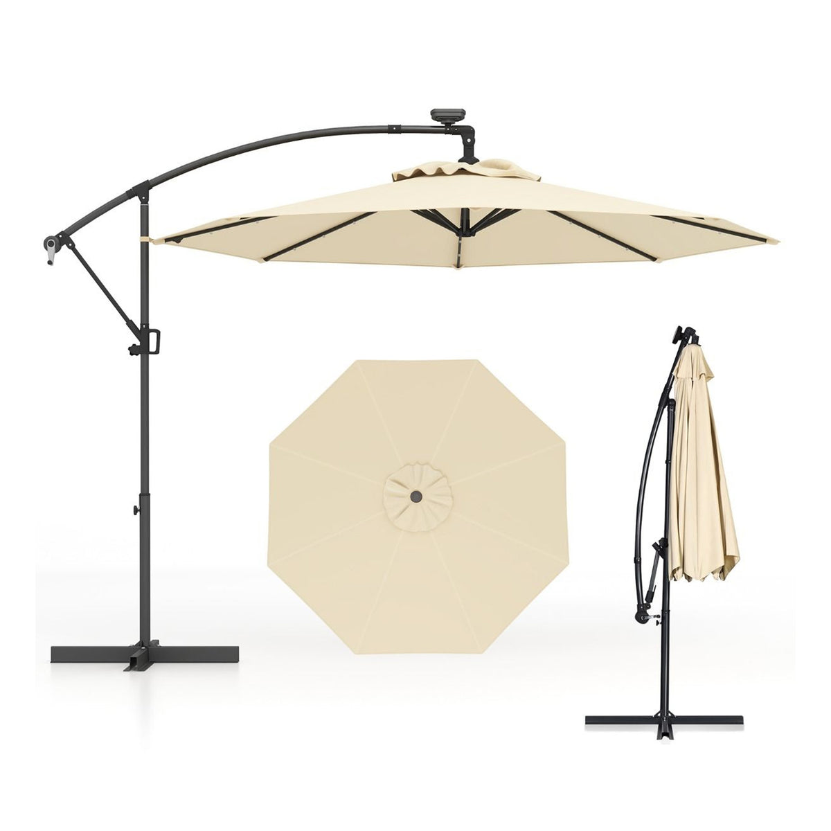 3M Solar LED Cantilever Umbrella Offset Patio Umbrella Tilt 360 Rotation